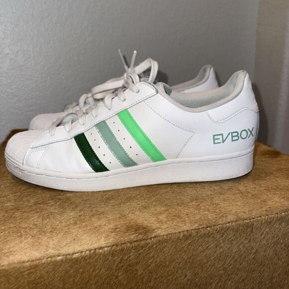 Size 11 - adidas Superstar XLG White Collegiate Green. EVBOX